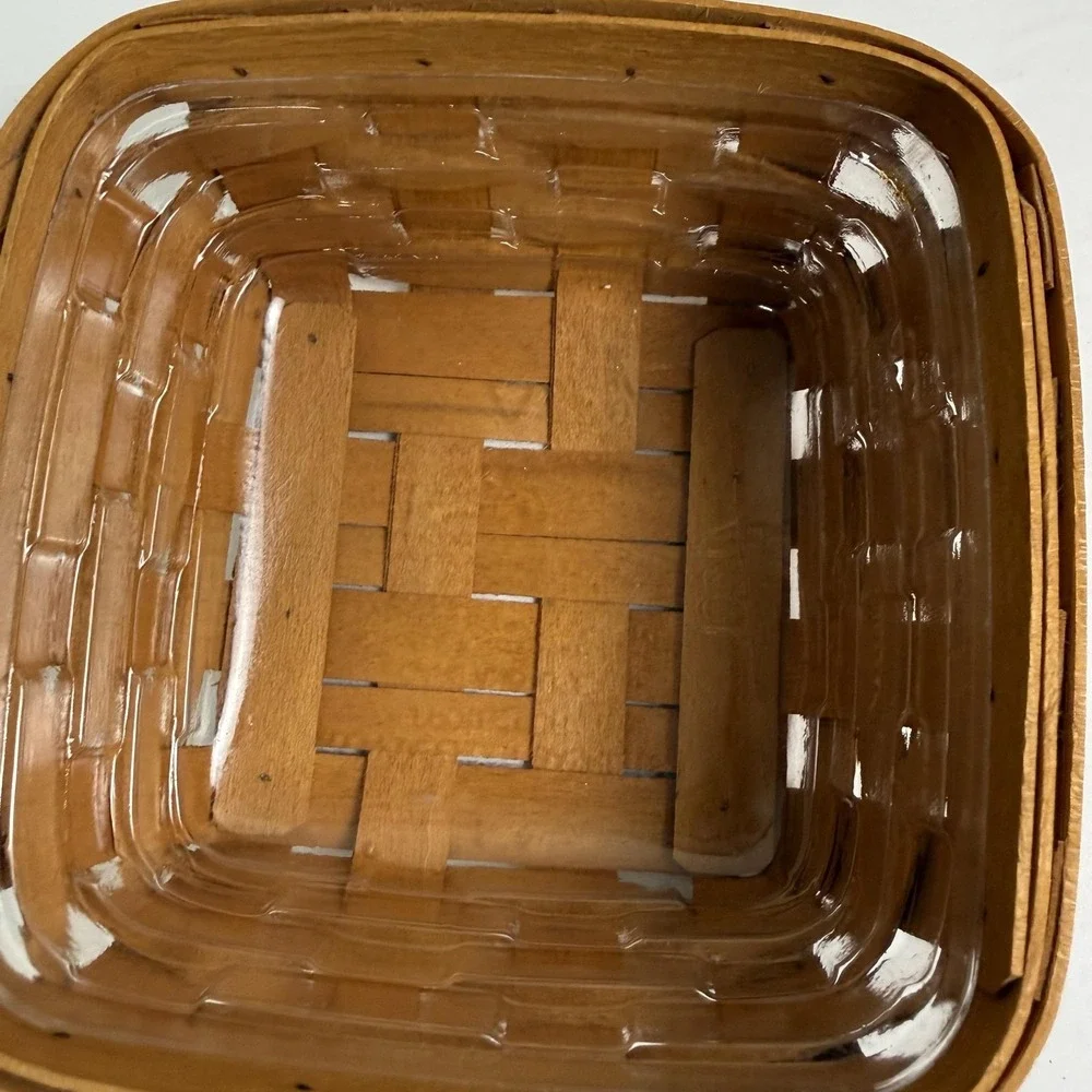 Vintage Longaberger Basket Set Of 2 Brown Handwoven Wood W Plastic Liners USA